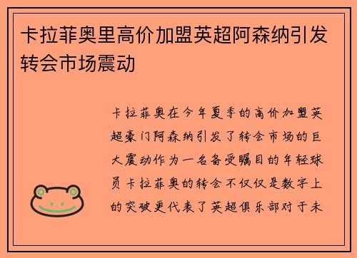 卡拉菲奥里高价加盟英超阿森纳引发转会市场震动